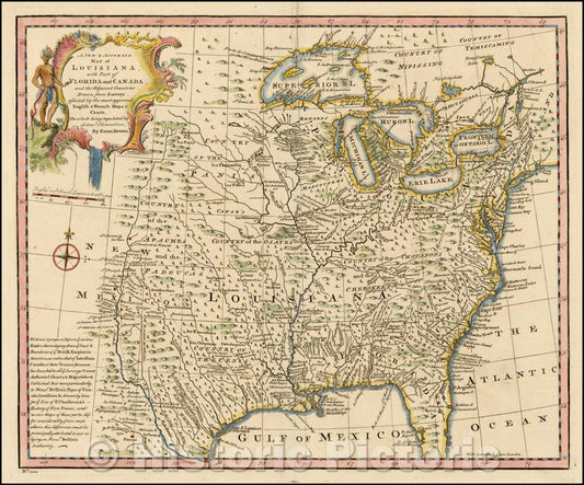 Historic Map - A New & Accurate Map of Louisiana, with Part of Florida and Canada and the Adjacent Countries, 1747, Emanuel Bowen v2