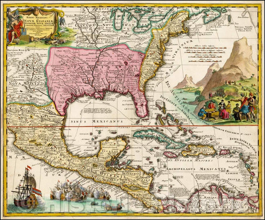 Historic Map - Regni Mexicani seu Novae Hispaniae, Floridae, Novae Angliae, Carolinae, Virginiae, 1720, Johann Baptist Homann v3
