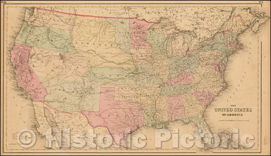 Historic Map - The United States of America, 1857, Joseph Hutchins Colton v1