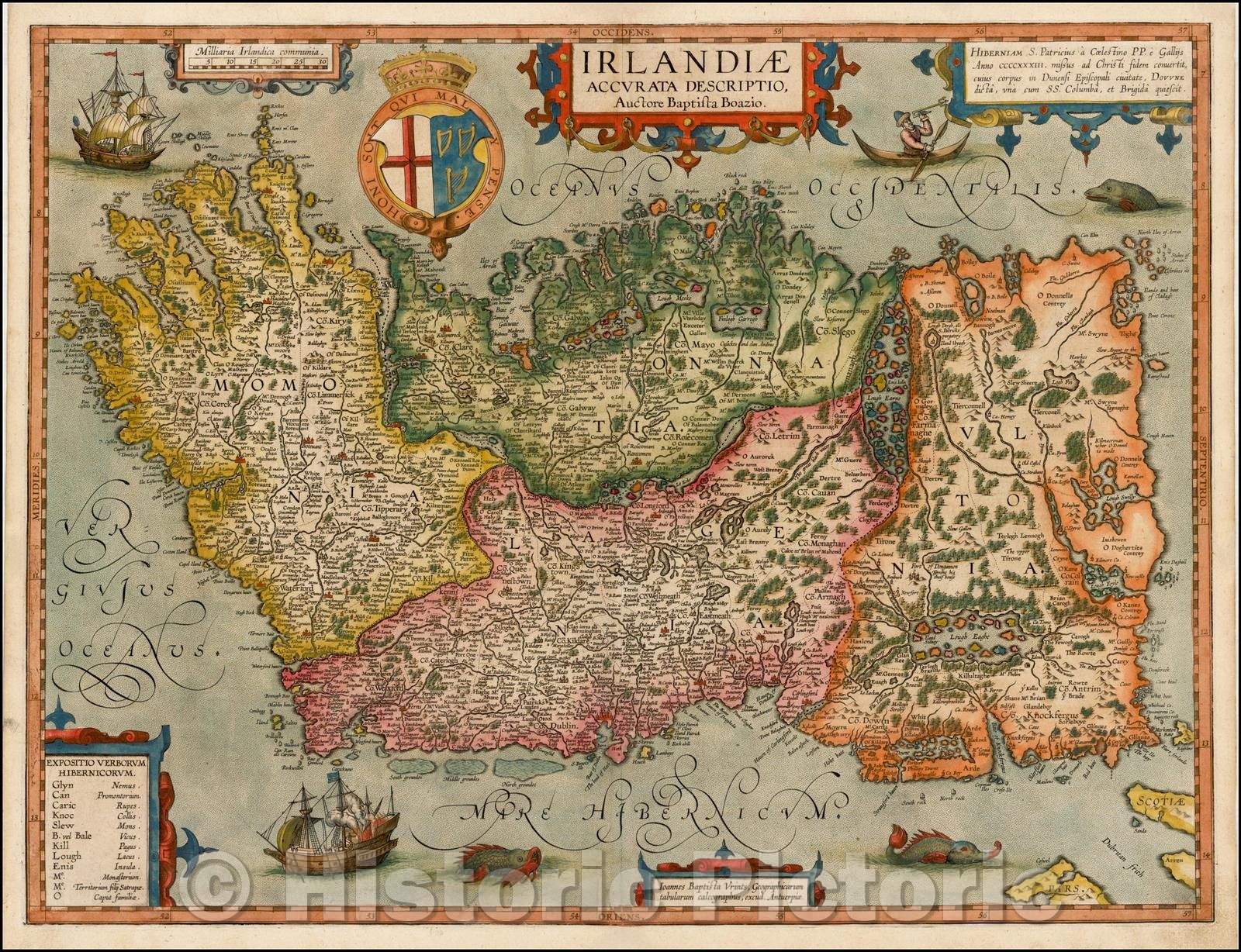Historic Map - Irlandiae Accurata Descriptio Auctore Baptista Boazio, 1612, Abraham Ortelius v1