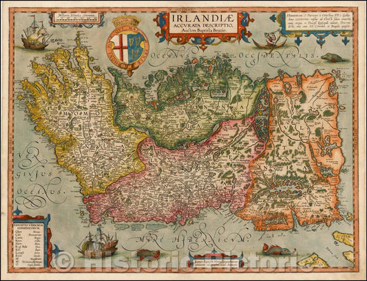 Historic Map - Irlandiae Accurata Descriptio Auctore Baptista Boazio, 1612, Abraham Ortelius v1