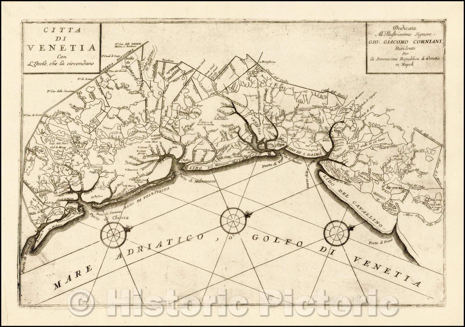 Historic Map - Citta Di Venetia Con L'Isole che la circondano/Citta Di Venetia With The Islands that surround it, 1695, Vincenzo Maria Coronelli - Vintage Wall Art