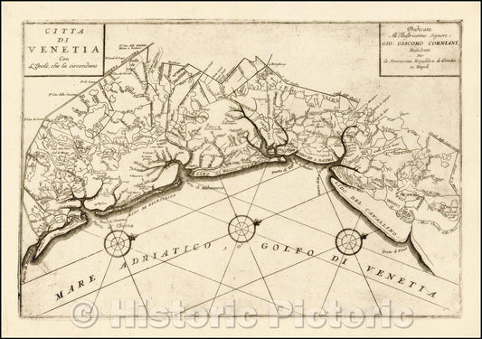 Historic Map - Citta Di Venetia Con L'Isole che la circondano/Citta Di Venetia With The Islands that surround it, 1695, Vincenzo Maria Coronelli - Vintage Wall Art