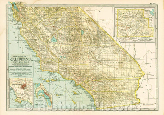 Historic Map - California, Southern Part, 1897, The Century Company - Vintage Wall Art
