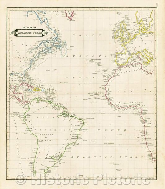 Historic Map - Chart of the Atlantic Ocean, 1838, William Home Lizars - Vintage Wall Art