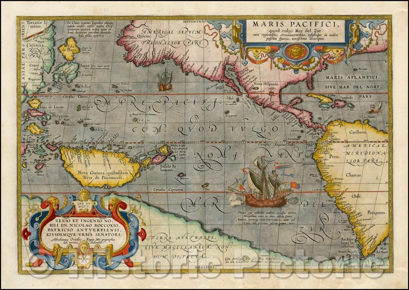 Historic Map - Maris Pacifici quod vulgo Mar del Zud, 1602, Abraham Ortelius - Vintage Wall Art