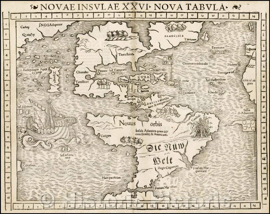 Historic Map - Novae Insulae XXVI Nova Tabula 1st Map of the continent of America, 1552, Sebastian M?nster v2