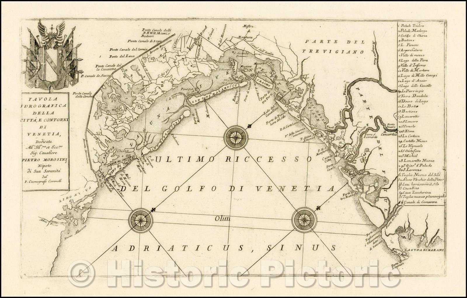 Historic Map - Tavola Idrografica Deall Citta, E Contori Di Venetia ./Table Hydrographic DEALL City, E Contori Di Venetia, 1695 - Vintage Wall Art