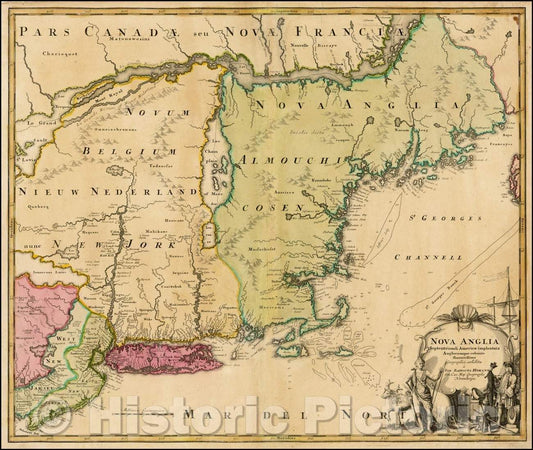 Historic Map - Nova Anglia Septentrionali Americae implantata Anglorumique coloniis florentissima, 1716, Johann Baptist Homann v2