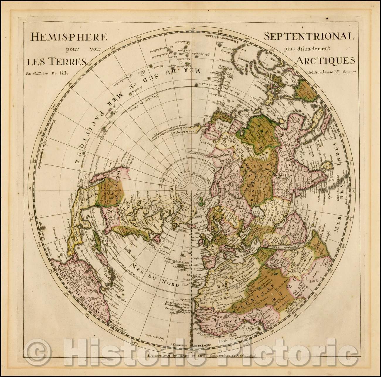 Historic Map - Hemisphere Septentrional pour voir plus distinctement Les Terres Arctiques, 1730, Hendrick De Leth - Vintage Wall Art
