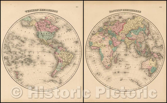 Historic Map - Eastern Hemisphere [with] Western Hemisphere, 1855, Joseph Hutchins Colton v3