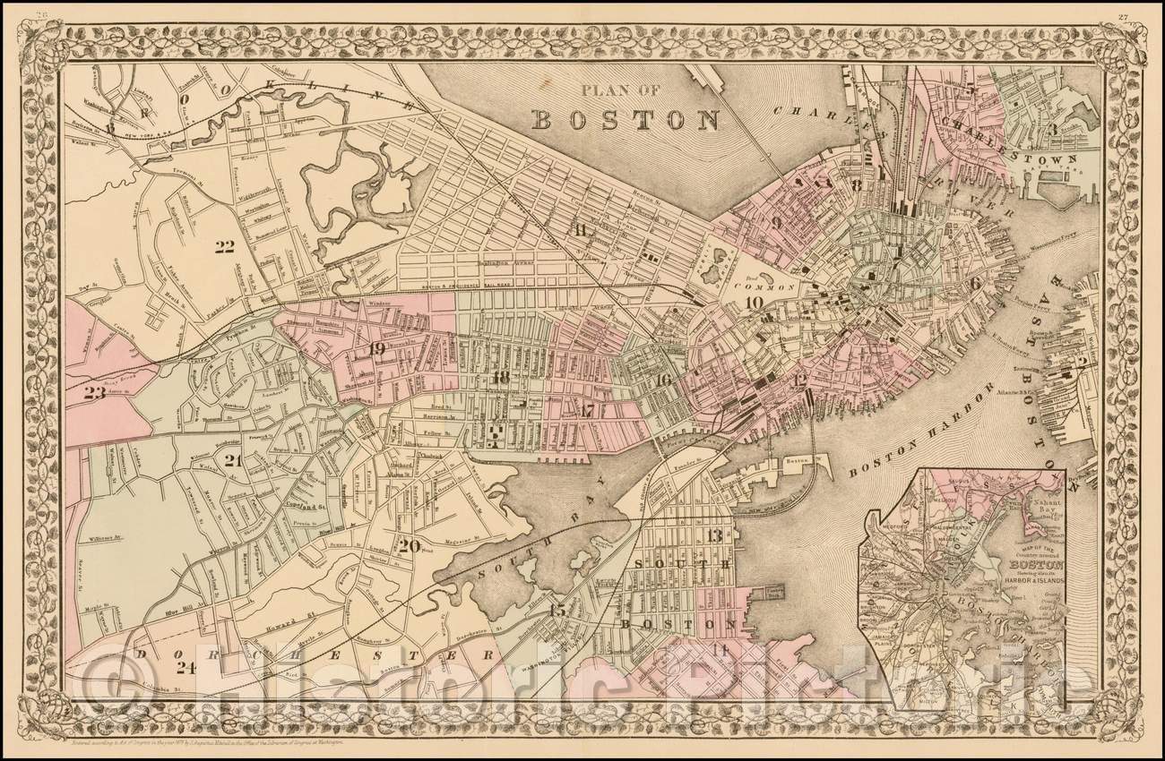 Historic Map - Plan of Boston, 1878, Samuel Augustus Mitchell Jr. v2