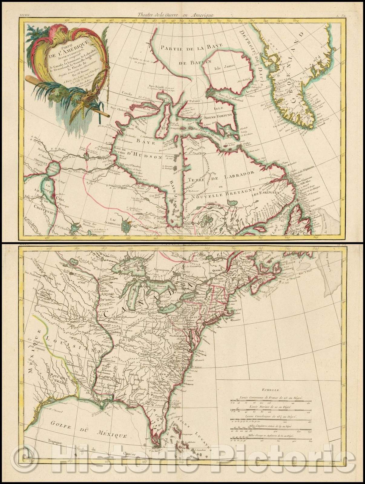 Historic Map - Theatre de la Guerre Amerique - Partie De L'Amerique Septentrionale, qui :: Theater of the American War including Canada, 1776 - Vintage Wall Art