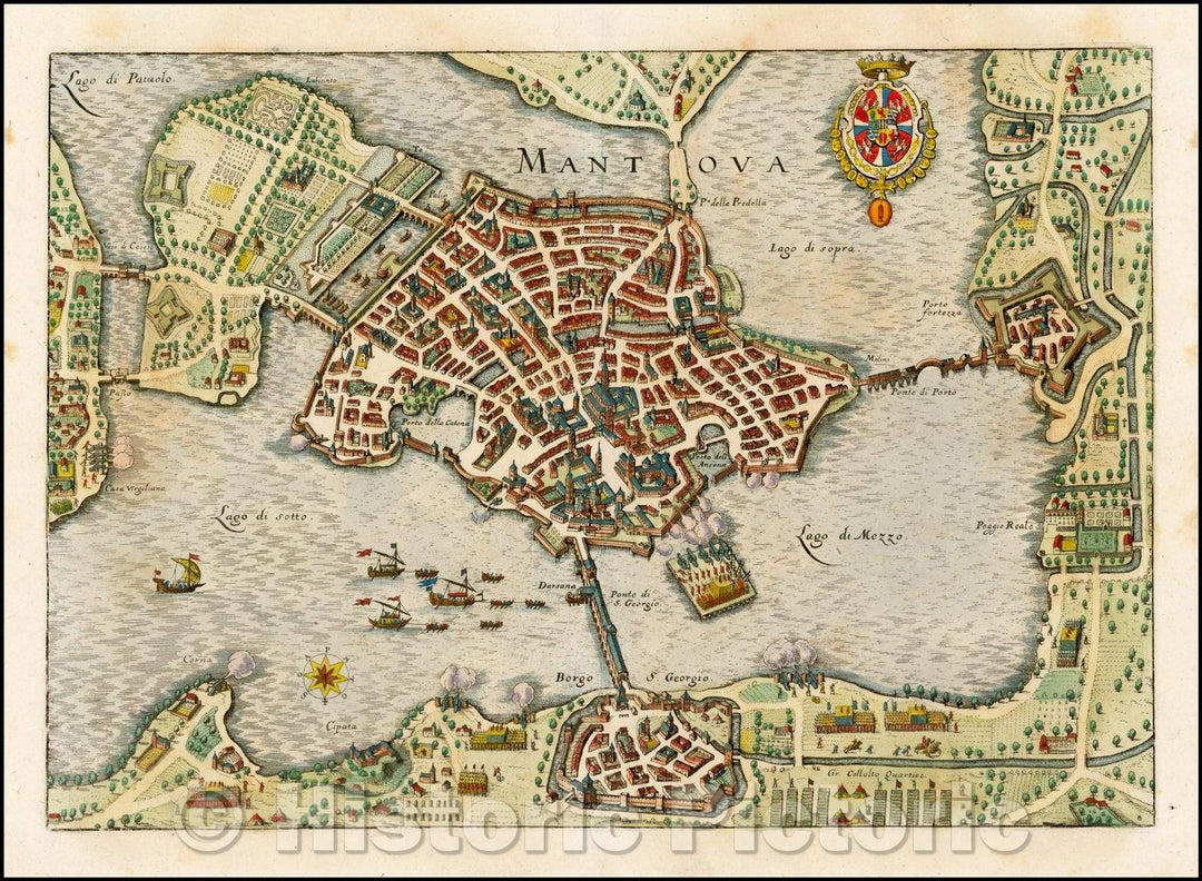 Historic Map - Mantova, 1638, Matthaus Merian - Vintage Wall Art