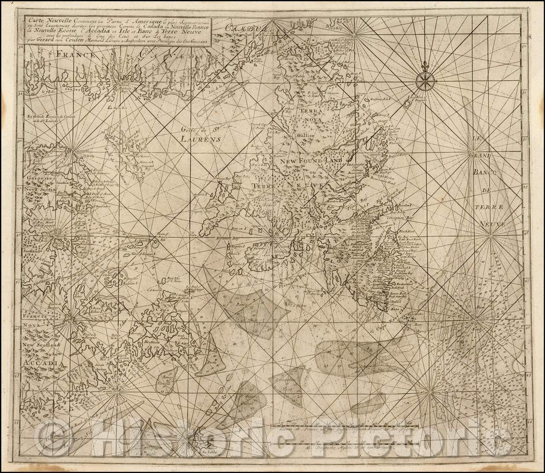 Historic Map - Contenant la Partie d'Amerique le plus Septentrionale ou Sont Exactement decrites les provinces Comme le Canada ou Nouvelle France, 1780 - Vintage Wall Art