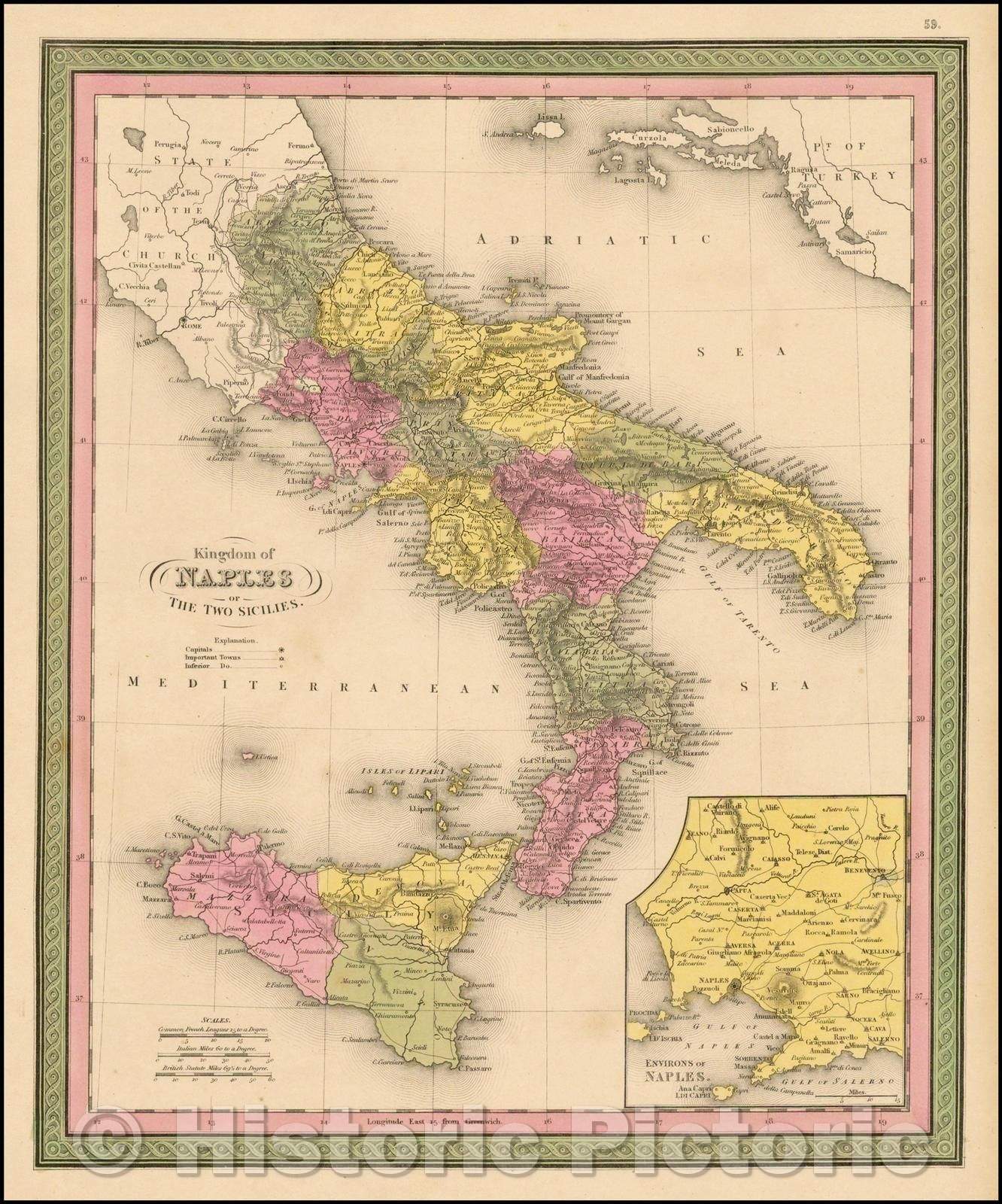 Historic Map - Kingdom of Naples or The Two Sicilies, 1846, Samuel Augustus Mitchell v1