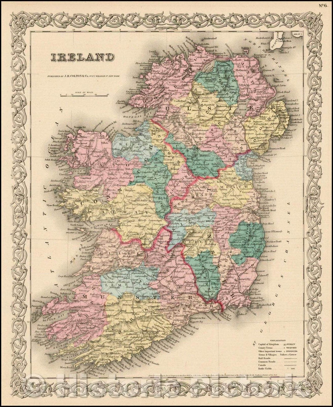 Historic Map - Colton's Ireland, 1855, Joseph Hutchins Colton - Vintage Wall Art