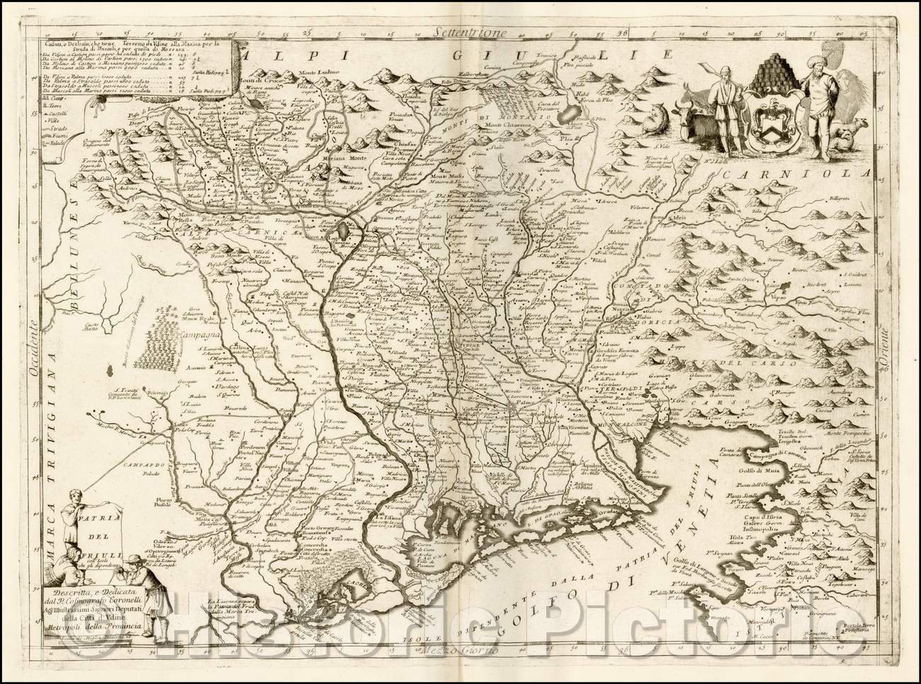 Historic Map - Patria Del Friuli Coll'Isole che gli Dipendono ./Patria del Friuli Coll'Isole that depend, 1690, Vincenzo Maria Coronelli - Vintage Wall Art