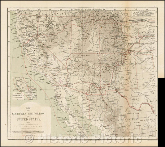 Historic Map - Map of the South-Western Portion of the United States and of Sonora and Chihuahua to illustrate the Paper, 1870, Royal Geographical Society v2