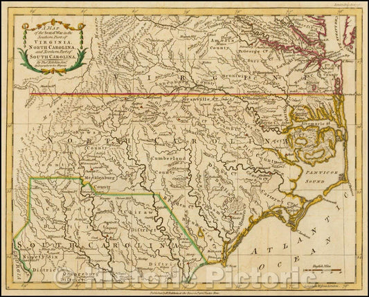 Historic Map - Seat of War in the Southern Part of Virginia, North Carolina and the Northern Part of South Carolina, 1781, Thomas Kitchin - Vintage Wall Art