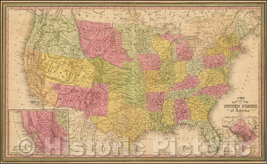 Historic Map - The United States of America, 1850, Thomas, Cowperthwait & Co. v2