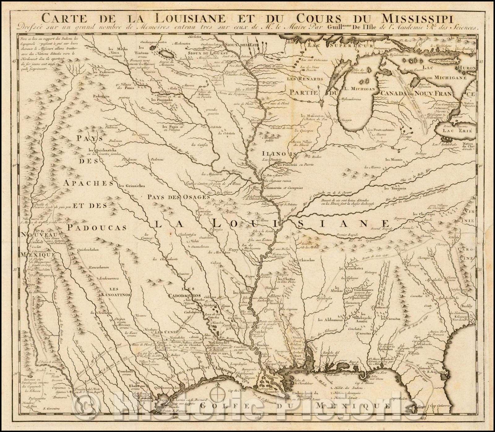 Historic Map - Carte De La Louisiane Et Du Cours Du Mississipi, 1720, J.F. Bernard - Vintage Wall Art