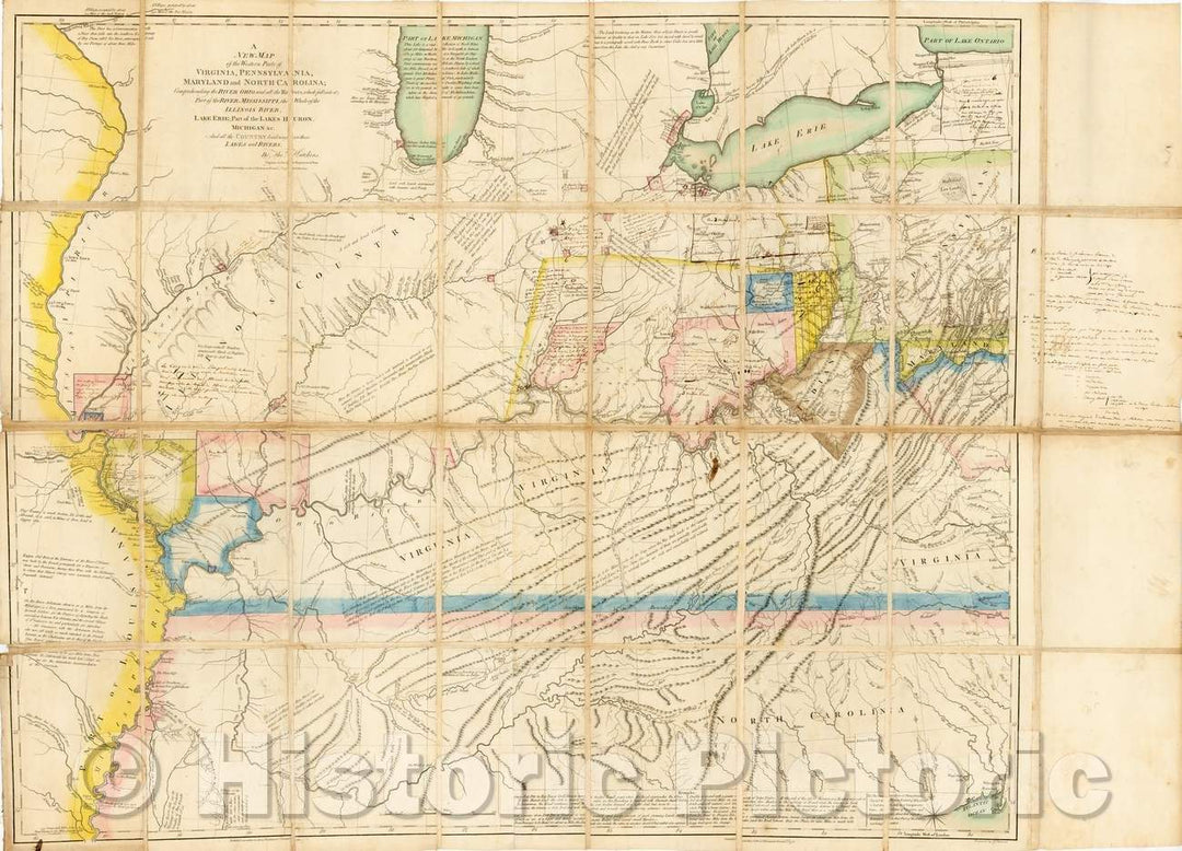 Historic Map - The Western Parts of Virginia, Pennsylvania, Maryland and North Carolina; Comprehending the River Ohio, and all the Rivers, 1778, Thomas Hutchins - Vintage Wall Art