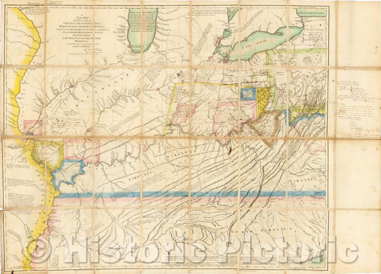 Historic Map - The Western Parts of Virginia, Pennsylvania, Maryland and North Carolina; Comprehending the River Ohio, and all the Rivers, 1778, Thomas Hutchins - Vintage Wall Art