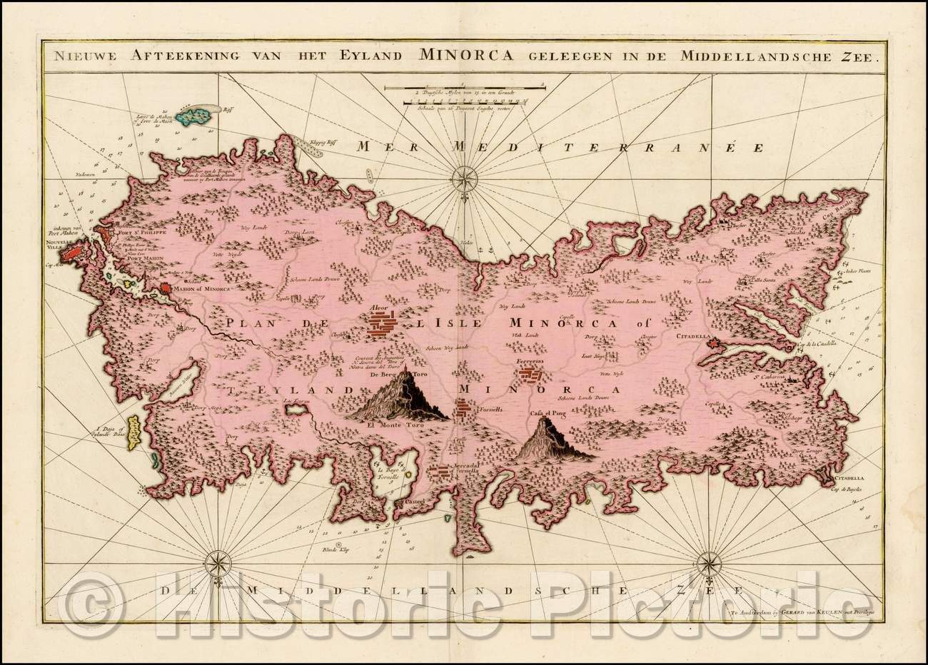 Historic Map - Nieuwe Afteekening van het Eyland Minorca Geleegen in de Middellandsche Zee, 1710, Gerard Van Keulen - Vintage Wall Art