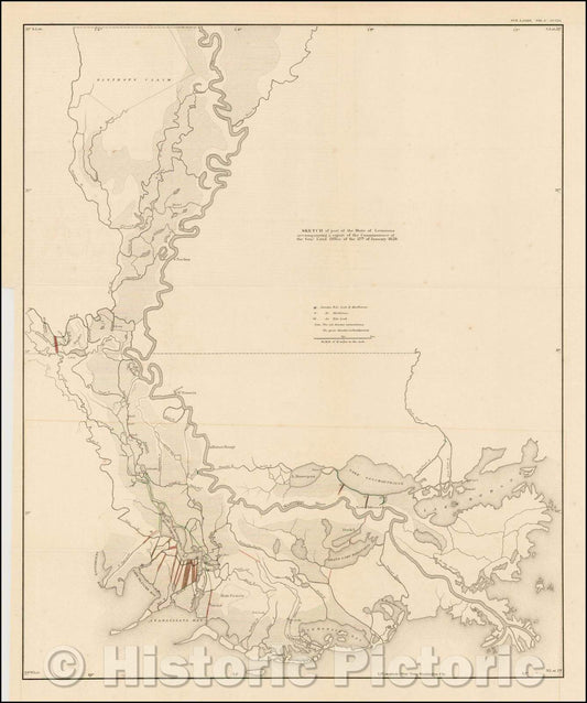 Historic Map - Sketch of part of the State of Louisiana accompanying a report of the Commissioner of The Genl. Land Office of the 12th of January 1829, 1829 - Vintage Wall Art