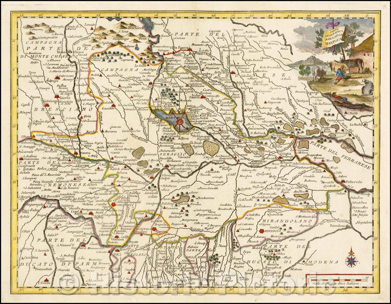 Historic Map - Carta Geografica del Ducato di Mantoua/Map of the Duchy of Mantova, based upon De L'Ise's Map, 1740, Giambattista Albrizzi - Vintage Wall Art