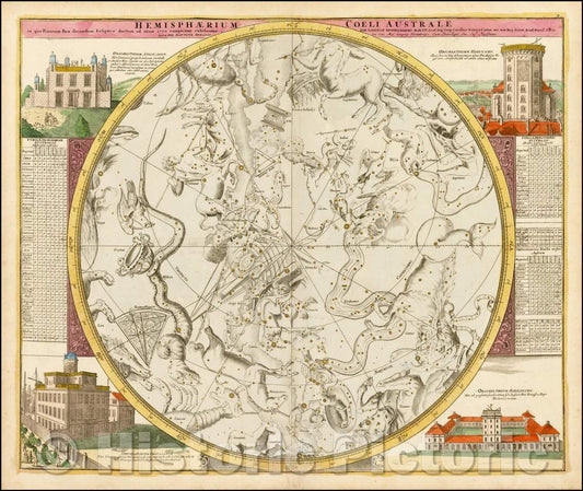 Historic Map - Hemisphaerium Coeli Australe in quo Fixarum loca secundum Eclipticae ductum ad anum, 1730, Johann Gabriele Doppelmayr - Vintage Wall Art