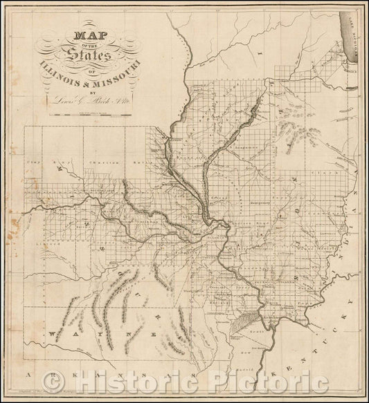 Historic Map - Map of the States of Illinois & Missouri, 1823, Lewis Beck - Vintage Wall Art