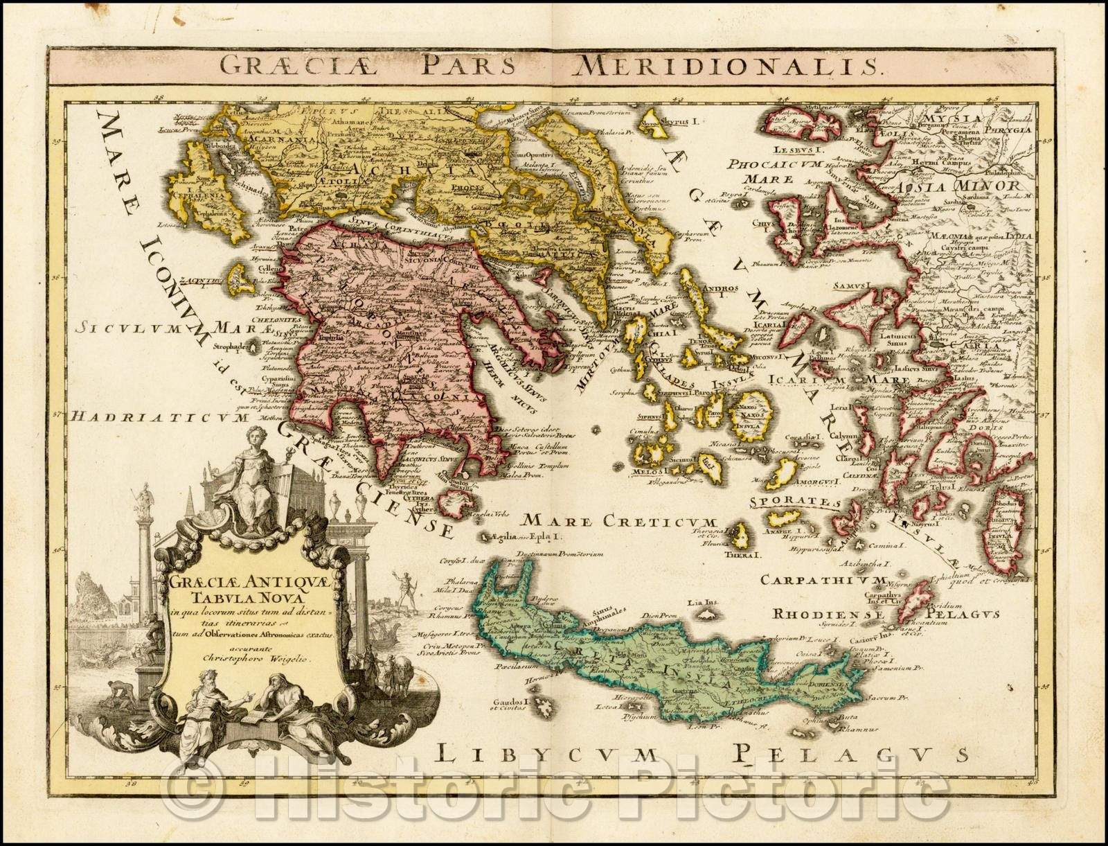 Historic Map - Graeciae Antiquae Tabula Nova in qua locarum situs tum ad distantia itenerarias, 1718, Johann Christoph Weigel v1