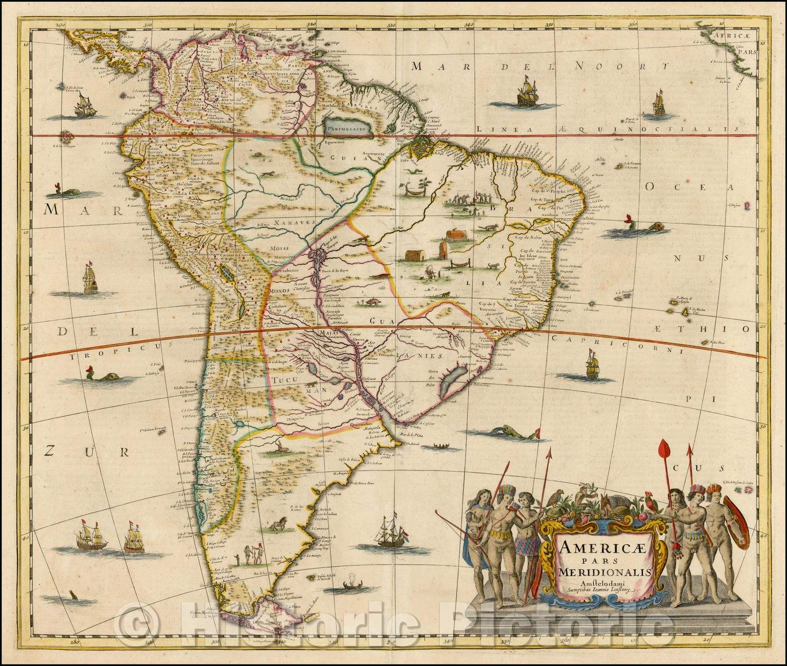 Historic Map - Americae Pars Meridionalis, 1635, Jan Jansson - Vintage Wall Art
