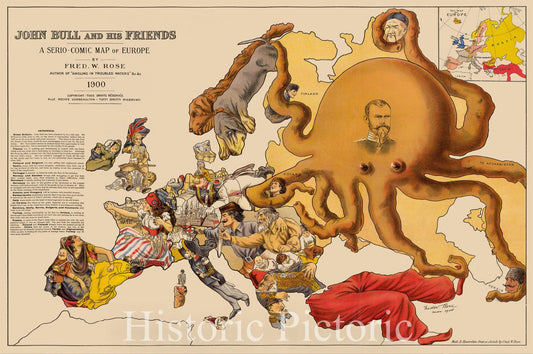Europe - Political Caricature Map, 1900 | Historical Map Print