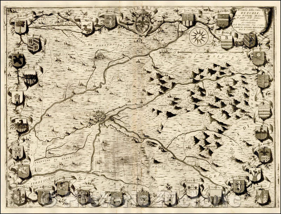 Historic Map - Territorio della Citta Di Forli, E suo Distretto Moderno E parte dell' Antico/Map of the Forli and environs, 1690, Vincenzo Maria Coronelli - Vintage Wall Art