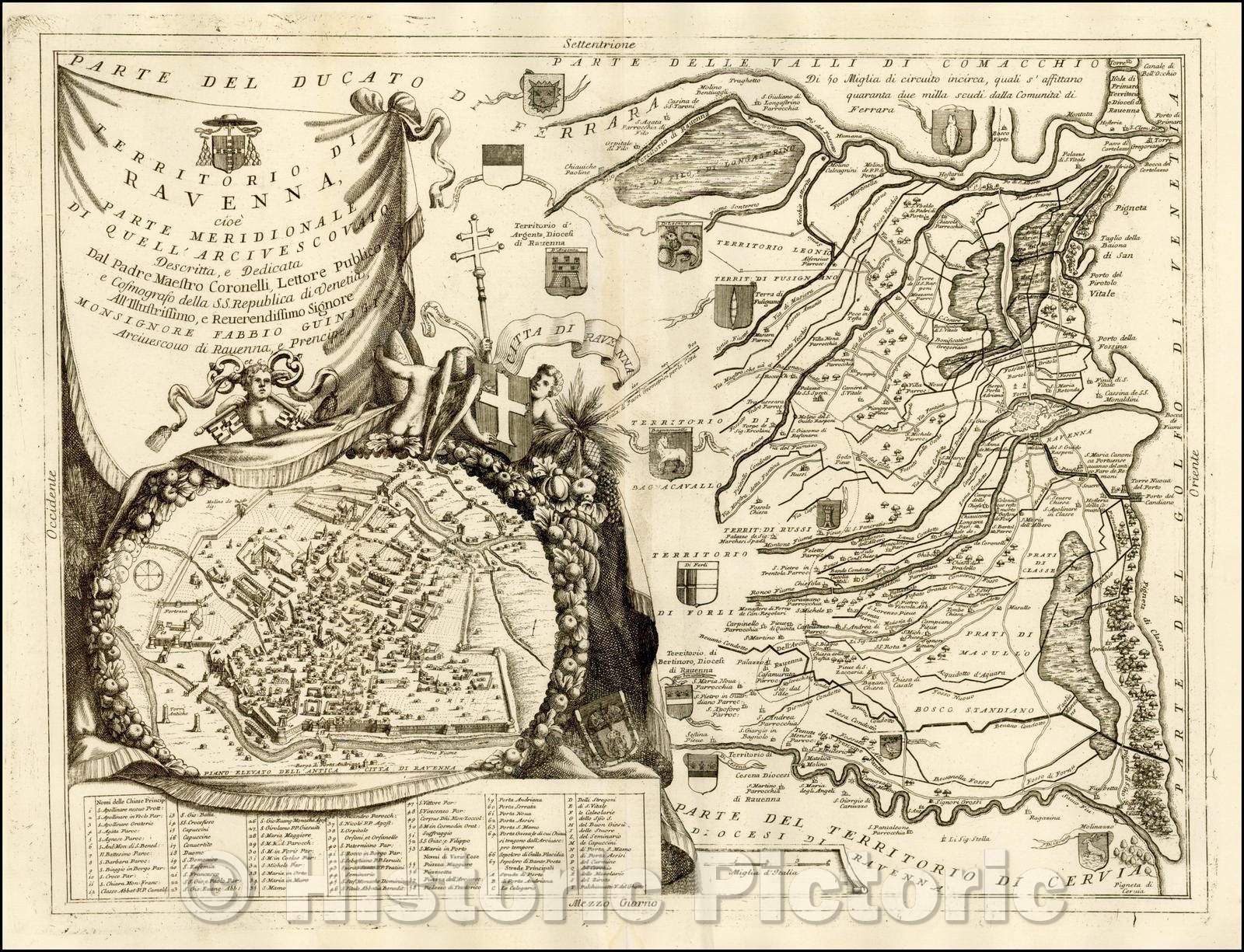 Historic Map - Territorio Di Ravenna, cioe Parte Meridionale Di Quell' Arcivesovato/Territory Di Ravenna, ie Southern Part Of Quell 'Arcivesovato, 1690 - Vintage Wall Art