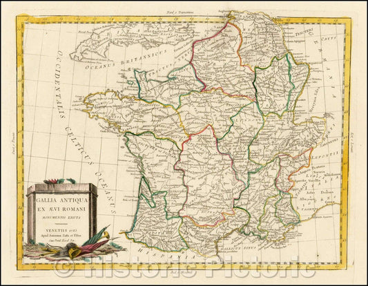 Historic Map - Gallia Antiqua Ex Aevi Romani Monumentis Eruta/Map of Ancient France, showing its various Regions under Roman times, 1785, Antonio Zatta - Vintage Wall Art