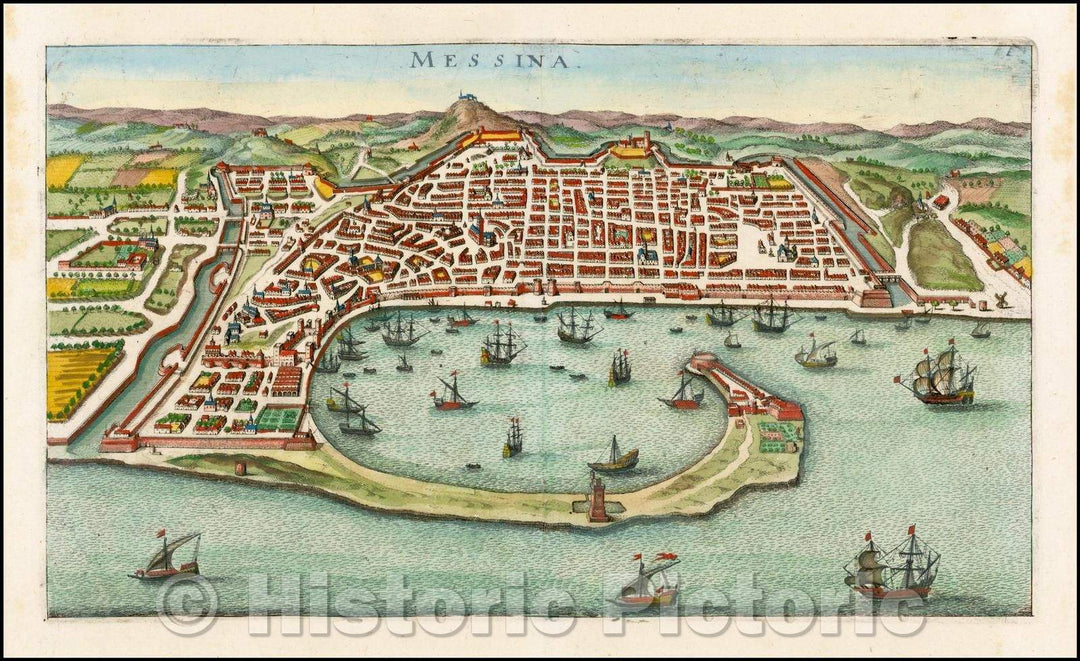 Historic Map - Messina, 1638, Matthaus Merian - Vintage Wall Art