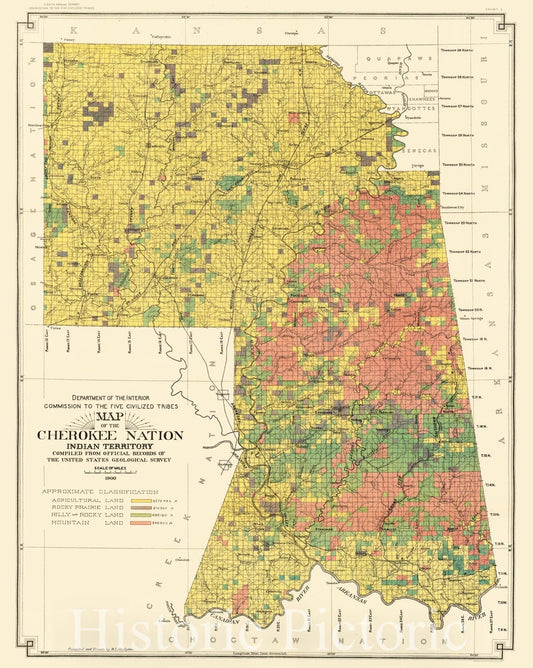 Historic Map - Map of the Cherokee Nation Indian Territory, 1900, United States Department of the Interior - Vintage Wall Art