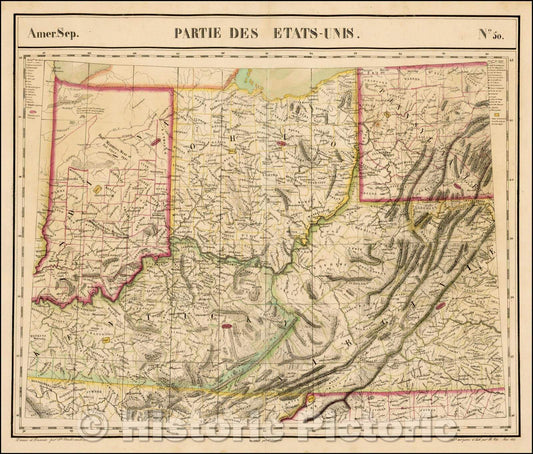 Historic Map - Amer. Sep. No. 50. Partie des ?ats Unis Indiana, Ohio, Kentucky, Virginia, and parts of Pennsylvania, Tennessee & North Carolina, 1825 v2