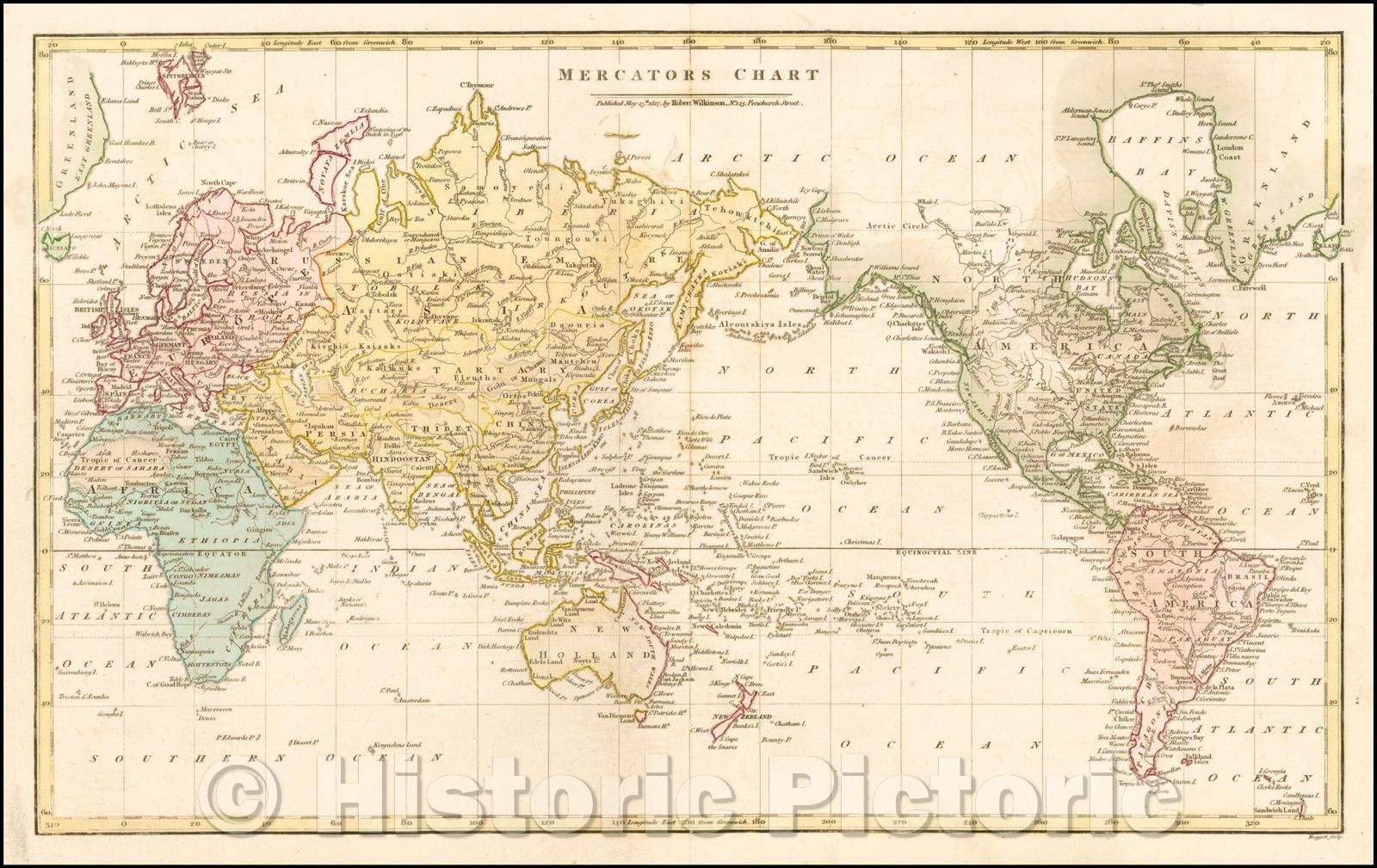 Historic Map - Mercators Chart, 1808, Robert Wilkinson v1