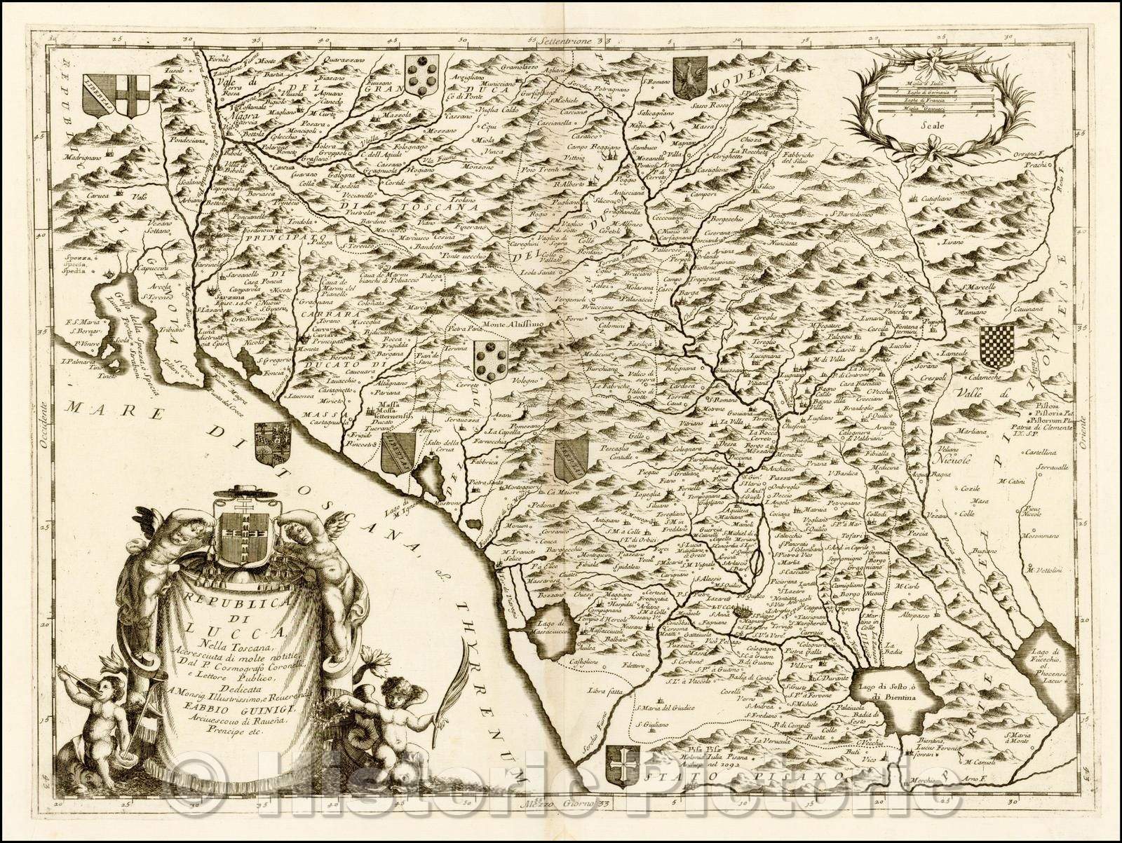 Historic Map - Republica Di Lucca Nella Toscana, Accresciuta di molti notitie/Republica Di Lucca in Tuscany, Heightened many notitie, 1690 - Vintage Wall Art