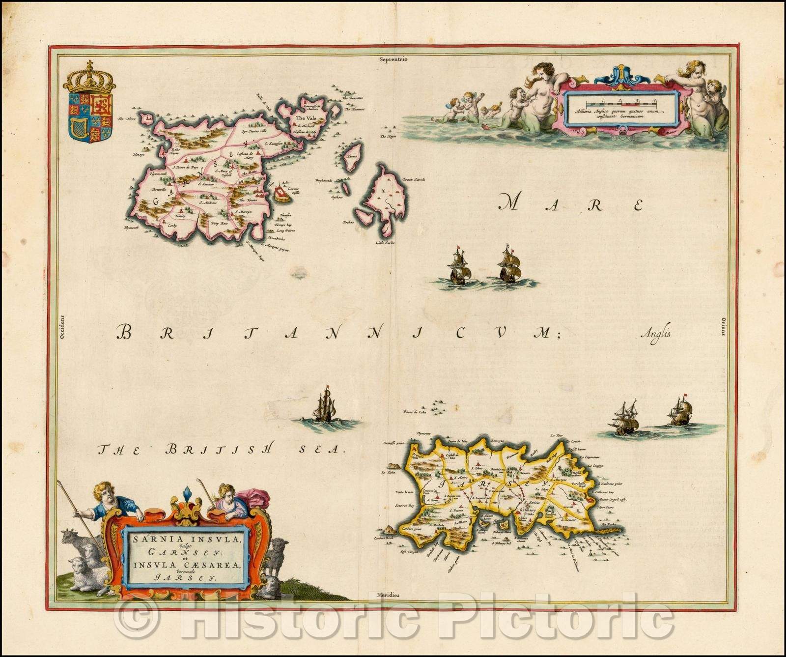 Historic Map - Sarnia Insula vulgo Garnsey et Insula Caesarea venacule Jarsey (Gold Leaf, 1648 - Vintage Wall Art
