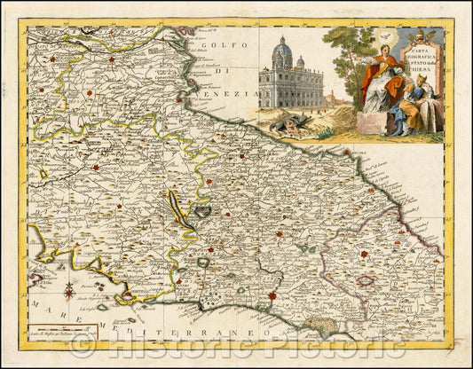 Historic Map - Carta Geografica Della Stato Della Chiesa/Map of Central Italy, including the areas around Rome and Florence, 1740, Giambattista Albrizzi - Vintage Wall Art