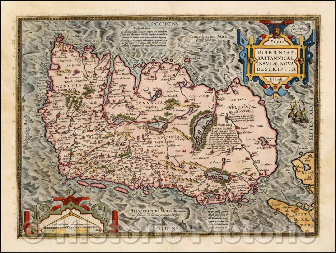 Historic Map - Hiberniae Britannicae Insulae Nova Descriptio/Ortelius' first Map of Ireland, from Ortelius' Theatrum Orbis Terrarum, 1574, Abraham Ortelius - Vintage Wall Art