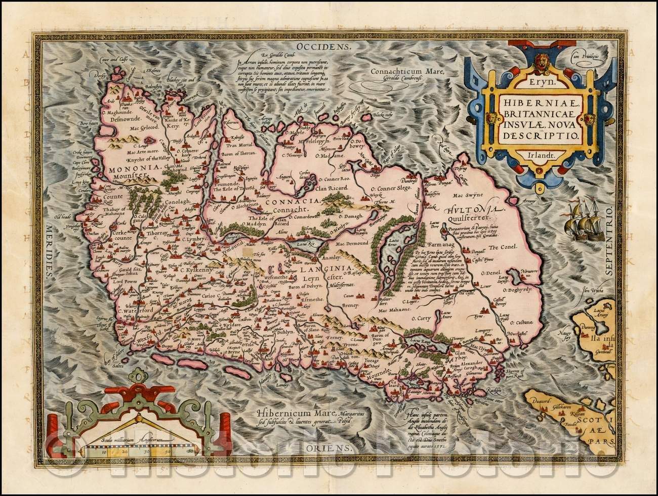 Historic Map - Hiberniae Britannicae Insulae Nova Descriptio/Ortelius' first Map of Ireland, from Ortelius' Theatrum Orbis Terrarum, 1574, Abraham Ortelius - Vintage Wall Art
