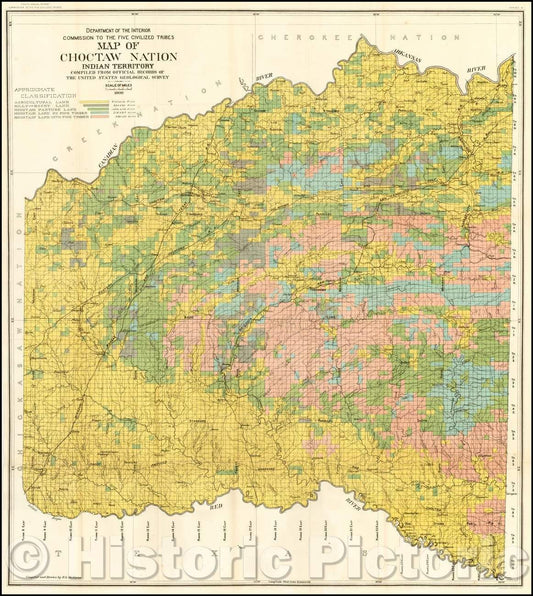 Historic Map - Map of the Choctaw Nation Indian Territory, 1900, United States Department of the Interior v1