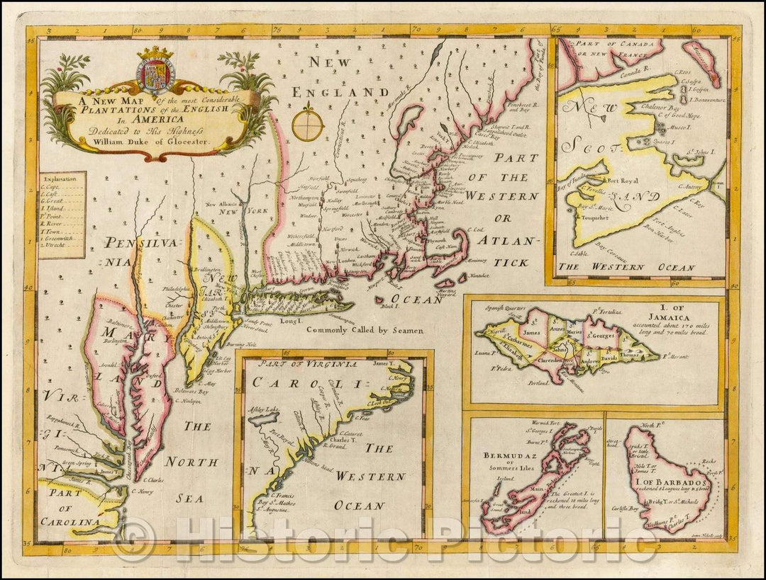 Historic Map - The most Considerable Plantations of the English In America, 1700, Edward Wells v1